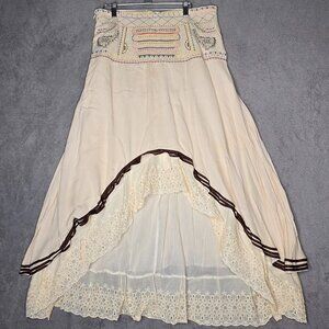 Women's Boho High Lo Skirt XL Cream Embroidered Gypsy Festival Hippie Romantic